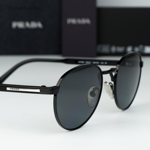 Prada Men Sunglasses Black Polarized Round PRB51S 1AB5Z1 NEW AUTHENTIC - Picture 4 of 11